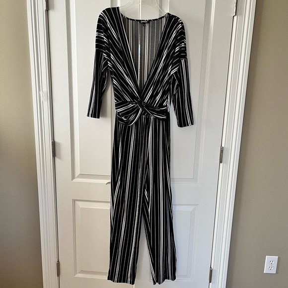 Express Stretch V-Neckline Knotted Waist Jumpsuit - Picture 1 of 7